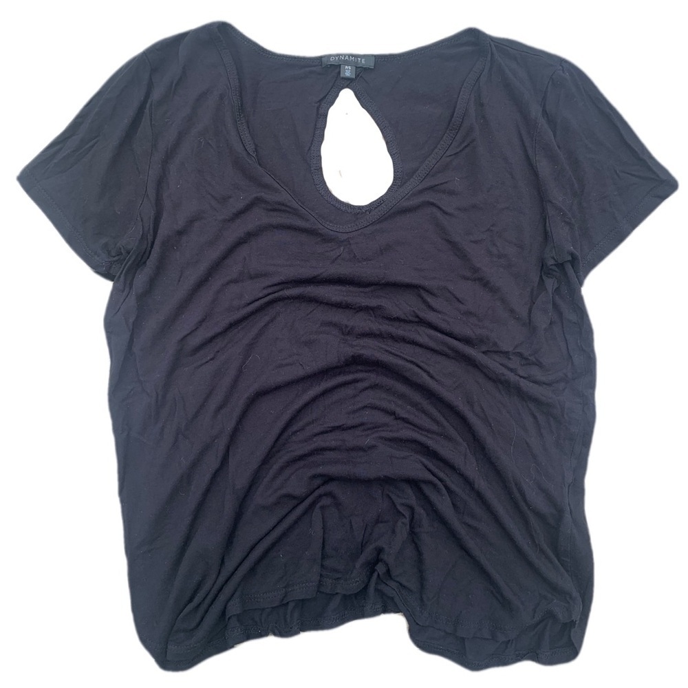 💜 Dynamite Black Keyhole Back Short Sleeve Tee - Size P/S